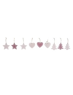Décoration Suspendue DKD Home Decor Rose Rose clair Bois 6,5 x 1 x 6,5 cm (9 Pièces) (3 Unités) 2