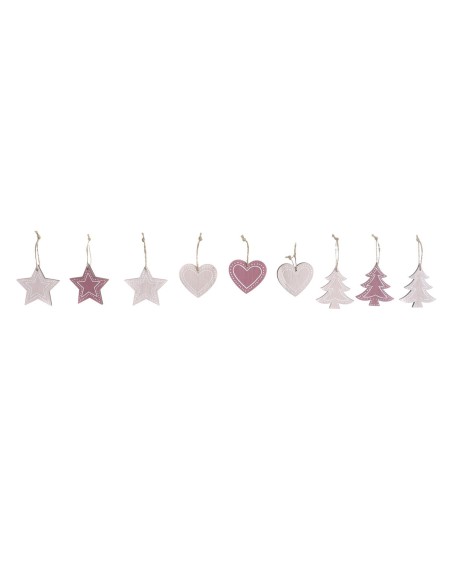 Décoration Suspendue DKD Home Decor Rose Rose clair Bois 6,5 x 1 x 6,5 cm (9 Pièces) (3 Unités)