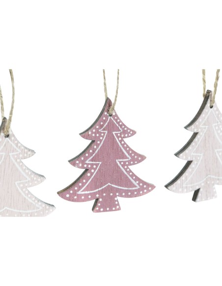 Décoration Suspendue DKD Home Decor Rose Rose clair Bois 6,5 x 1 x 6,5 cm (9 Pièces) (3 Unités)