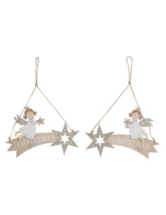 Décoration Suspendue DKD Home Decor Blanc Doré Bois 22,5 x 0,5 x 15 cm (2 Unités)