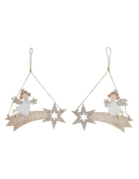 Décoration Suspendue DKD Home Decor Blanc Doré Bois 22,5 x 0,5 x 15 cm (2 Unités)