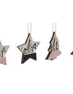 Décoration Suspendue DKD Home Decor Rouge Rose Bois 23 x 1,5 x 9 cm (6 Pièces) (4 Unités) 2