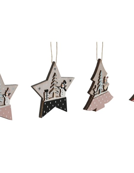 Décoration Suspendue DKD Home Decor Rouge Rose Bois 23 x 1,5 x 9 cm (6 Pièces) (4 Unités)