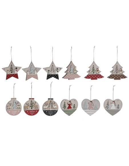 Décoration Suspendue DKD Home Decor Rouge Rose Bois 23 x 1,5 x 9 cm (6 Pièces) (4 Unités)