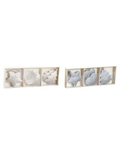 Décoration Suspendue DKD Home Decor Blanc Gris Métal 7 x 2 x 7 cm (6 Pièces) (2 Unités)
