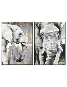 Cadre DKD Home Decor Blanc Noir Gris Doré Eléphant Colonial 100 x 4 x 140 cm (2 Unités)