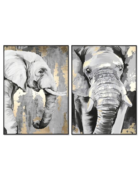 Cadre DKD Home Decor Blanc Noir Gris Doré Eléphant Colonial 100 x 4 x 140 cm (2 Unités)