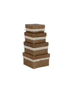 Set de basket Home ESPRIT Blanc Naturel Fibre naturelle Boho Usé (4 Pièces)