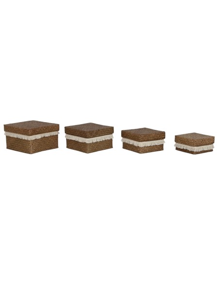 Set de basket Home ESPRIT Blanc Naturel Fibre naturelle Boho Usé (4 Pièces)
