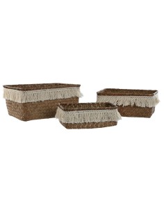 Set de basket Home ESPRIT Blanc Naturel Fibre naturelle Boho Usé (3 Pièces)