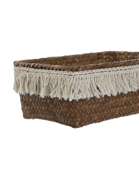 Set de basket Home ESPRIT Blanc Naturel Fibre naturelle Boho Usé (3 Pièces)