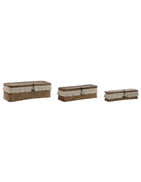 Set de basket Home ESPRIT Blanc Naturel Fibre naturelle Boho Usé (3 Pièces)
