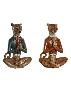 Figurine Décorative DKD Home Decor Bleu Marron Doré Léopard 16 x 9,5 x 23 cm (2 Unités)