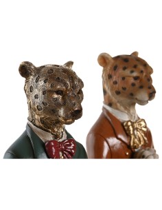 Figurine Décorative DKD Home Decor Bleu Marron Doré Léopard 16 x 9,5 x 23 cm (2 Unités) 2