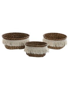 Set de basket Home ESPRIT Blanc Naturel Fibre naturelle Boho Usé (3 Pièces)