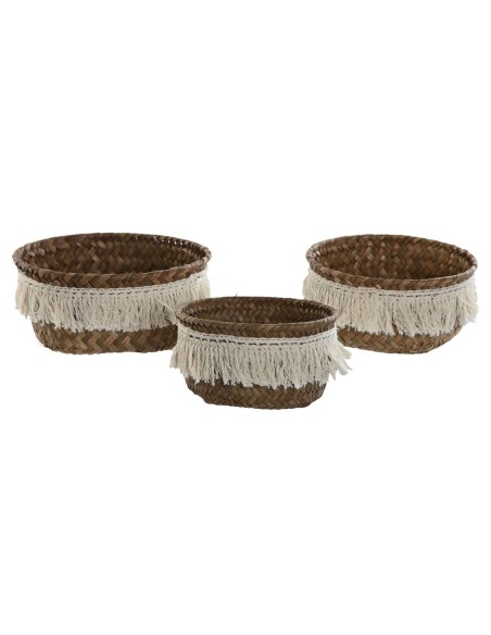 Set de basket Home ESPRIT Blanc Naturel Fibre naturelle Boho Usé (3 Pièces)