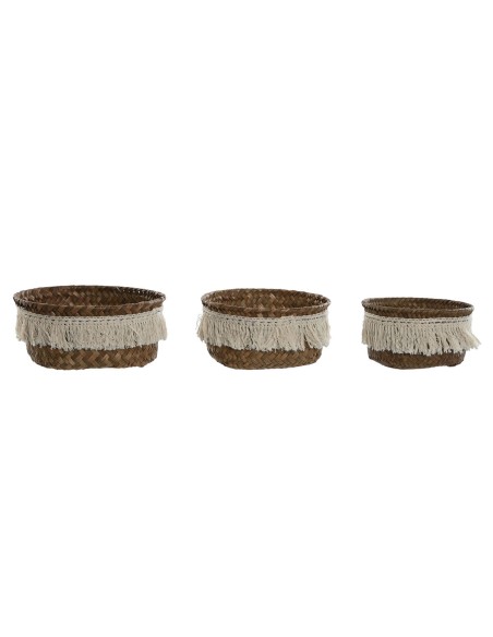Set de basket Home ESPRIT Blanc Naturel Fibre naturelle Boho Usé (3 Pièces)