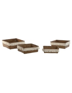 Set de basket Home ESPRIT Blanc Naturel Fibre naturelle Boho Usé (4 Pièces)