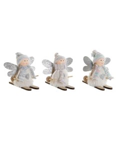 Décorations de Noël DKD Home Decor Blanc Gris Fée 12 x 8 x 10 cm (3 Unités)