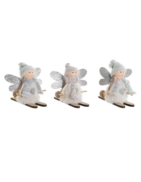 Décorations de Noël DKD Home Decor Blanc Gris Fée 12 x 8 x 10 cm (3 Unités)