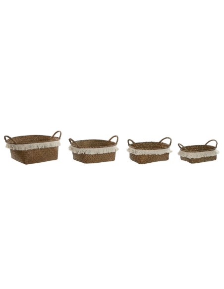 Set de basket Home ESPRIT Blanc Naturel Fibre naturelle Boho Usé (4 Pièces)