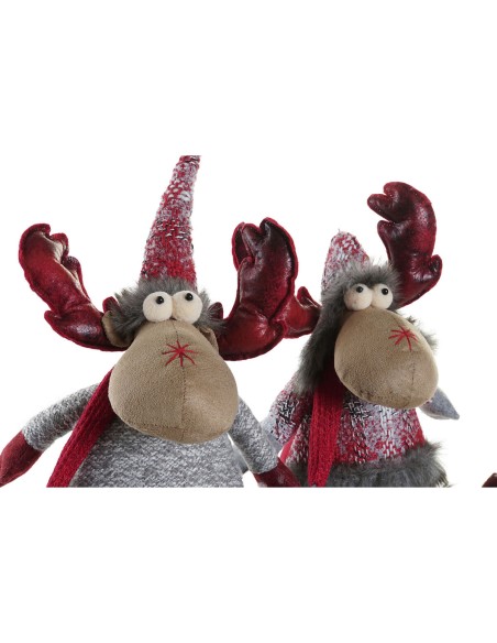 Décorations de Noël DKD Home Decor Rouge Gris Renne 27 x 19 x 32 cm (2 Unités)