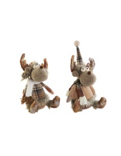 Décorations de Noël DKD Home Decor Marron Renne 13 x 12 x 25 cm (2 Unités)