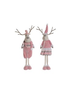 Décorations de Noël DKD Home Decor Blanc Marron Rose Renne 17 x 12 x 66 cm (2 Unités)