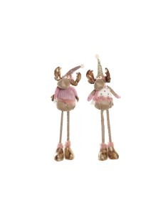 Décorations de Noël DKD Home Decor Blanc Rose Doré Renne 15 x 17 x 50 cm (2 Unités)