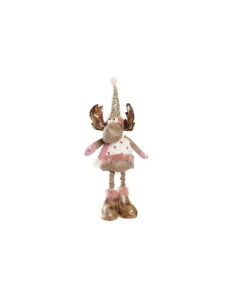 Décorations de Noël DKD Home Decor Blanc Rose Doré Renne 15 x 17 x 50 cm (2 Unités)