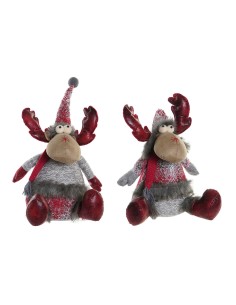 Décorations de Noël DKD Home Decor Rouge Gris Renne 27 x 19 x 32 cm (2 Unités)