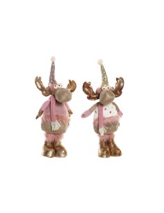 Décorations de Noël DKD Home Decor Blanc Rose Doré Renne 20 x 19 x 50 cm (2 Unités)