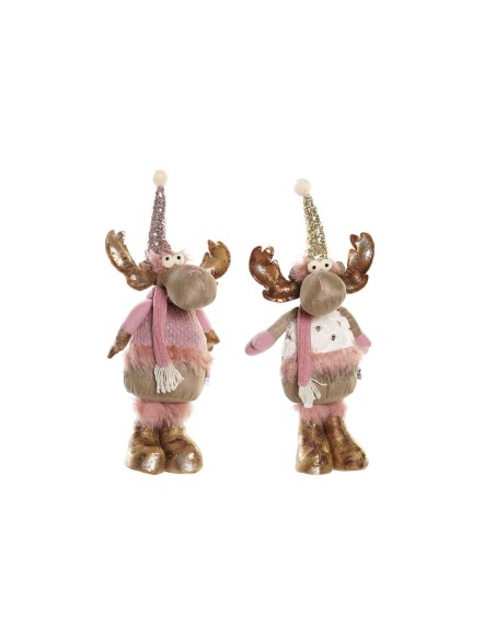 Décorations de Noël DKD Home Decor Blanc Rose Doré Renne 20 x 19 x 50 cm (2 Unités)