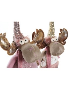 Décorations de Noël DKD Home Decor Blanc Rose Doré Renne 20 x 19 x 50 cm (2 Unités) 2