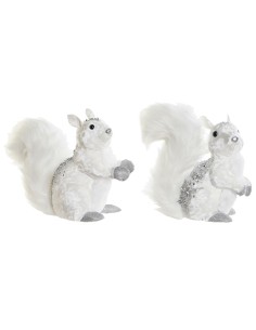 Décorations de Noël DKD Home Decor Blanc Écureuil 22 x 11 x 22 cm (2 Unités)