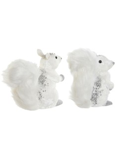Décorations de Noël DKD Home Decor Blanc Écureuil 22 x 11 x 22 cm (2 Unités) 2