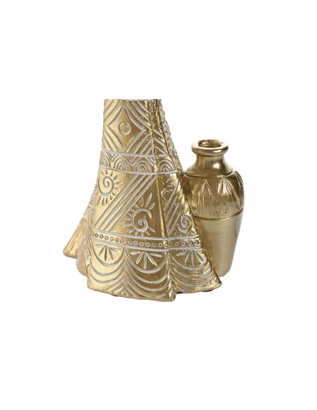 Figurine Décorative Home ESPRIT Blanc Noir Doré Africaine 9,5 x 7,5 x 31 cm (2 Unités)