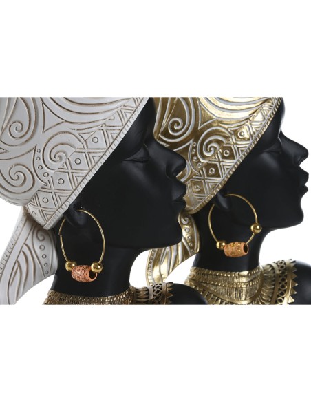 Figurine Décorative Home ESPRIT Blanc Noir Doré Africaine 22 x 11 x 37 cm (2 Unités)