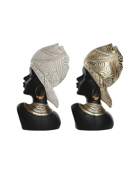 Figurine Décorative Home ESPRIT Blanc Noir Doré Africaine 22 x 11 x 37 cm (2 Unités)