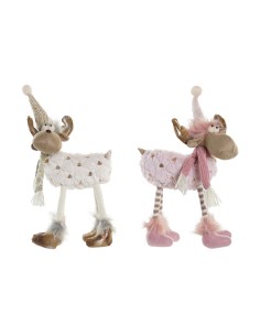 Décorations de Noël DKD Home Decor Blanc Rose Renne 12 x 20 x 40 cm (2 Unités)