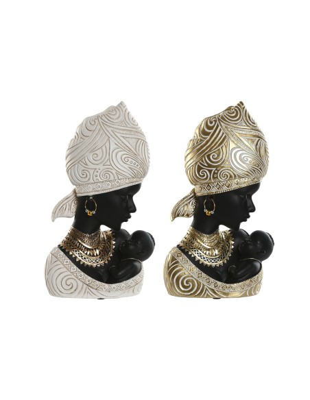 Figurine Décorative Home ESPRIT Blanc Noir Doré Africaine 15 x 9 x 25 cm (2 Unités)