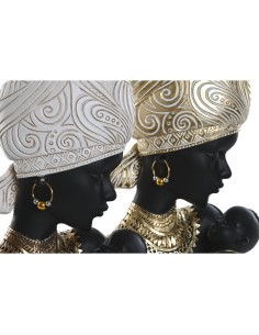 Figurine Décorative Home ESPRIT Blanc Noir Doré Africaine 15 x 9 x 25 cm (2 Unités) 2