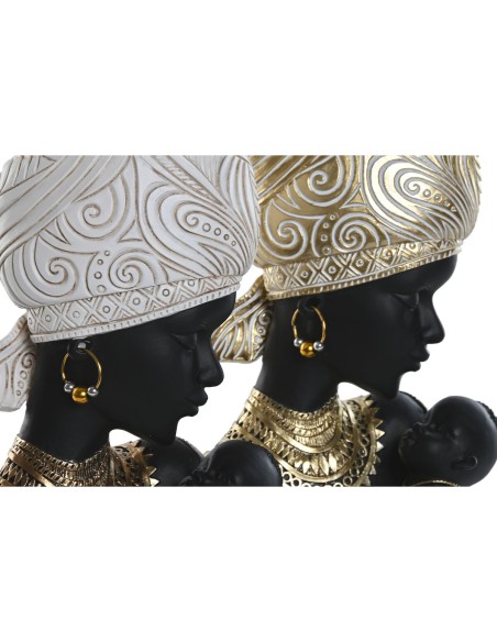 Figurine Décorative Home ESPRIT Blanc Noir Doré Africaine 15 x 9 x 25 cm (2 Unités)