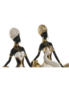 Figurine Décorative Home ESPRIT Blanc Noir Doré Eléphant Africaine 21 x 11 x 32 cm (2 Unités) 2
