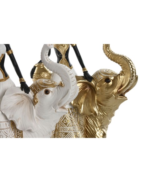 Figurine Décorative Home ESPRIT Blanc Noir Doré Eléphant Africaine 21 x 11 x 32 cm (2 Unités)