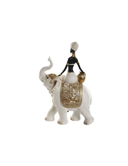 Figurine Décorative Home ESPRIT Blanc Noir Doré Eléphant Africaine 21 x 11 x 32 cm (2 Unités)