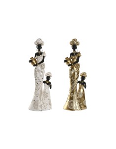 Figurine Décorative Home ESPRIT Blanc Noir Doré Africaine 10 x 7 x 31 cm (2 Unités)