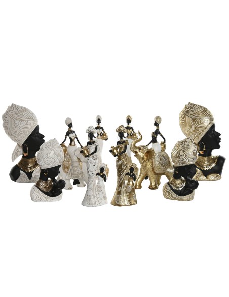 Figurine Décorative Home ESPRIT Blanc Noir Doré Africaine 10 x 7 x 31 cm (2 Unités)