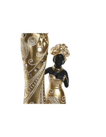 Figurine Décorative Home ESPRIT Blanc Noir Doré Africaine 10 x 7 x 31 cm (2 Unités)