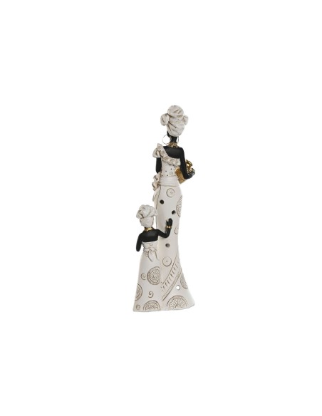 Figurine Décorative Home ESPRIT Blanc Noir Doré Africaine 10 x 7 x 31 cm (2 Unités)